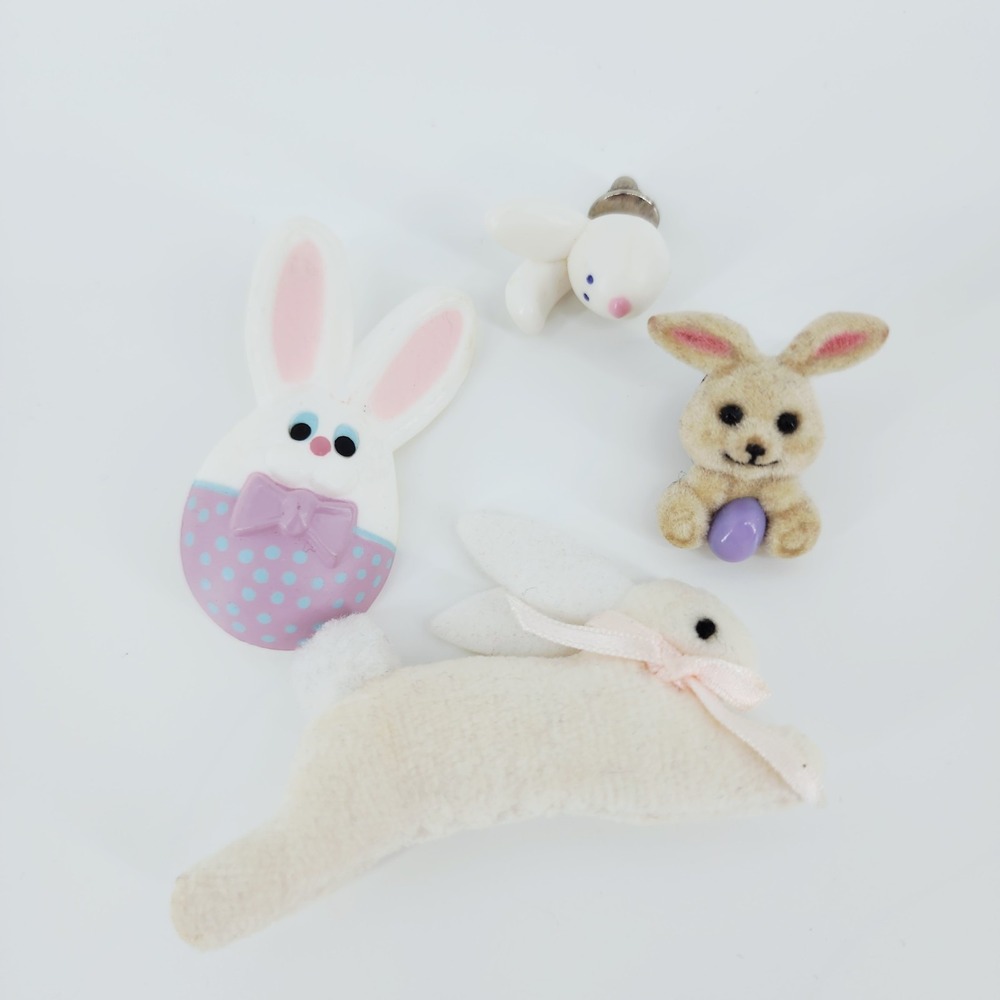 Vintage Bunny Pin Lot of 4 1981 Hallmark, Russ Berrie Kitchsy Easter Rabbit 80s